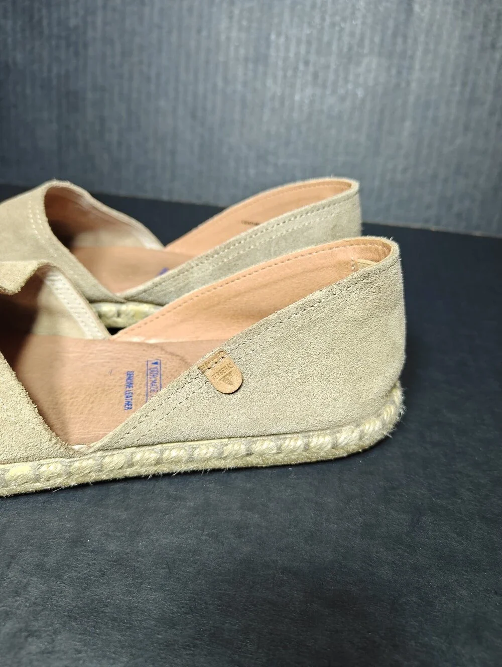 VERBENAS Carmen Serraje Taupe Suede Slide-on Spanish Espadrille Mules Shoe 9-9.5